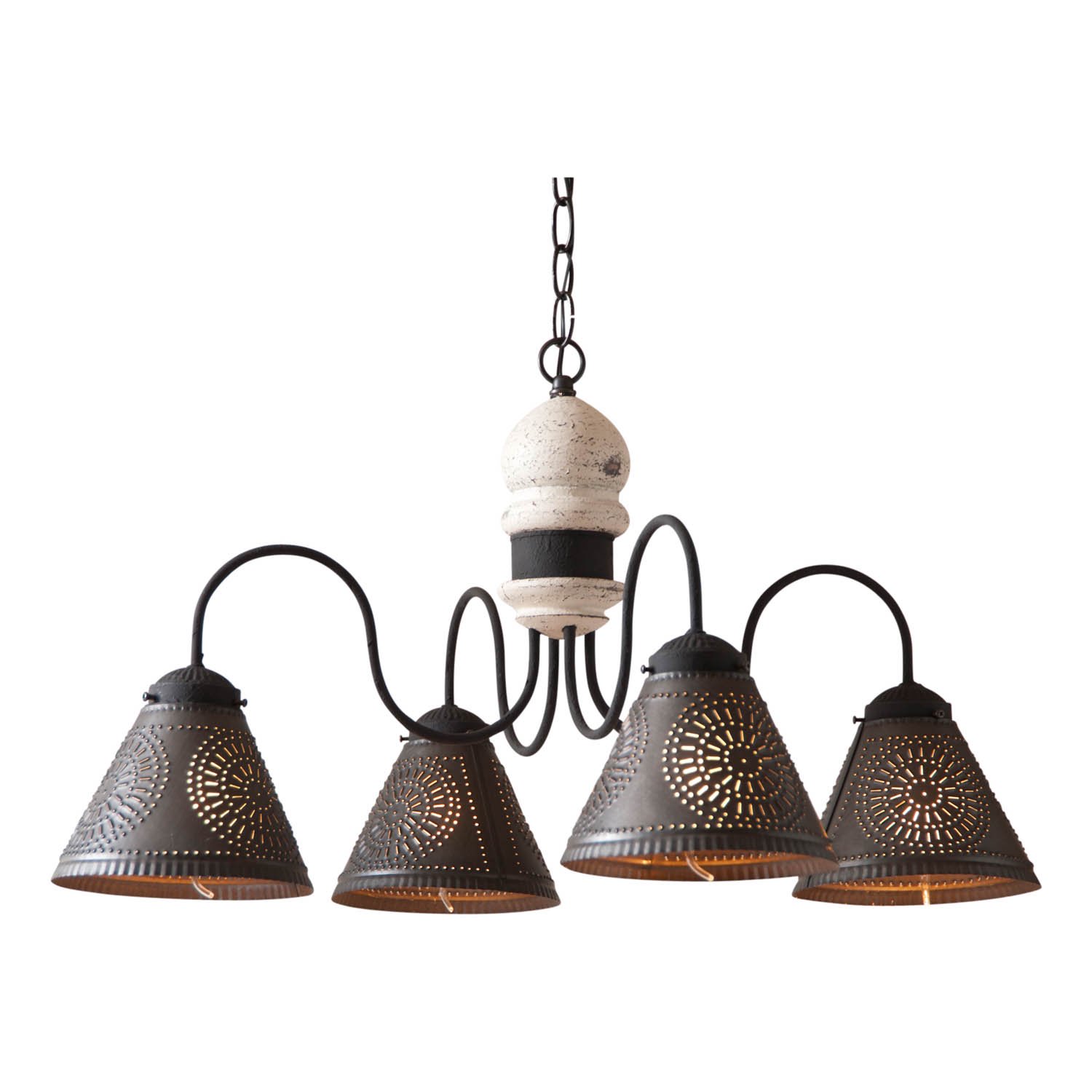 Irvins Country Tinware Cambridge Chandelier in Vintage White