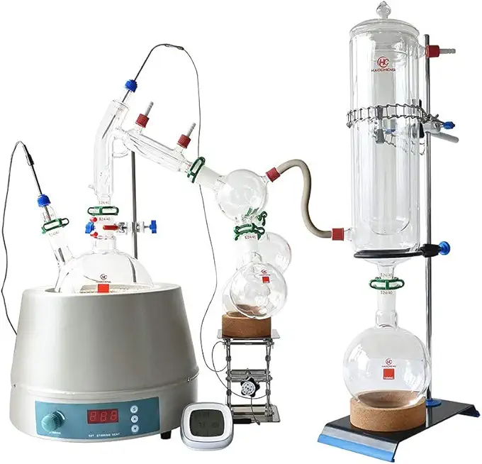 Short Path Distillation 2L, 2L Short Path with Cold Trap and 110V Stirring Heating Mantle