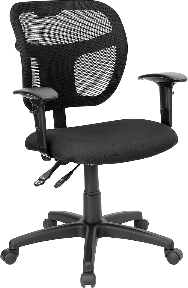 Flash Furniture Pellen Mid-Back Black Mesh Swivel Task Office Chair with Back Height Adjustment and Adjustable Arms