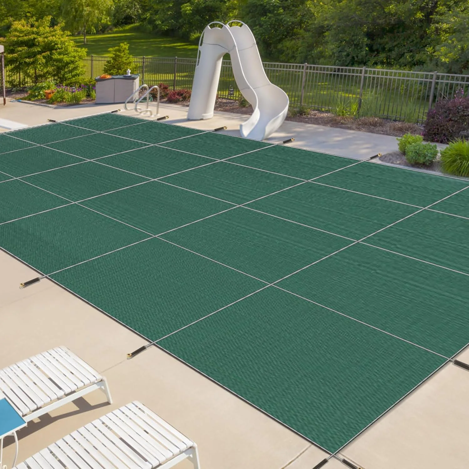 iCover Pool Safety Cover, Fits 18x36ft Rectangle Inground Swimming Pool, Heavy Duty Mesh High Strength Pool Cover, Green