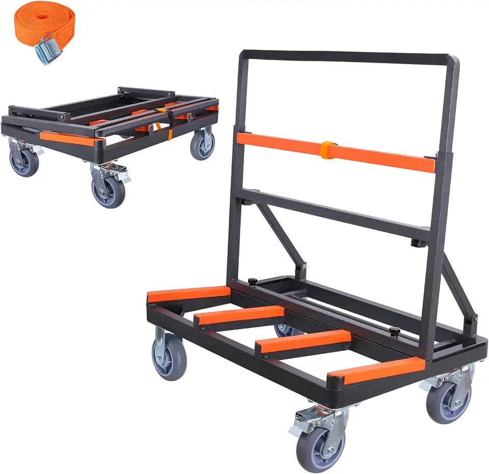 Folding Drywall Cart Heavy Duty,Panel Cart Load 2200 lbs Capacity,Drywall Dolly with Rubber Swivel Casters,Panel Dolly Handling Plywood Sheetrock Glass and Windows Service Cart