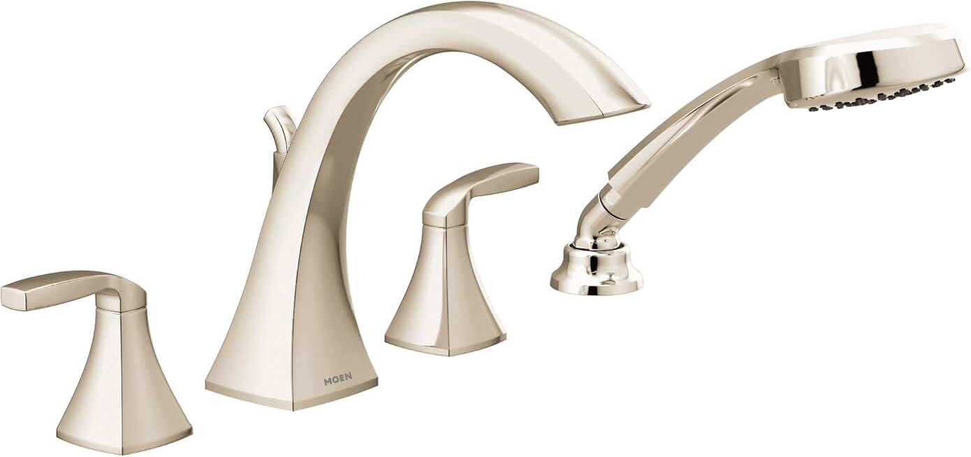 T694NL Voss 2-Handle Deck Mount Roman Tub Faucet Trim Kit, Valve Required, Including Single Function Handshower, Polished Nickel