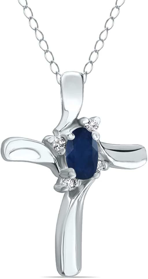 Natural Gemstone And Diamond Cross Pendants in 10K White Gold (Availbale in Amethys, Ruby, Emerald & More)