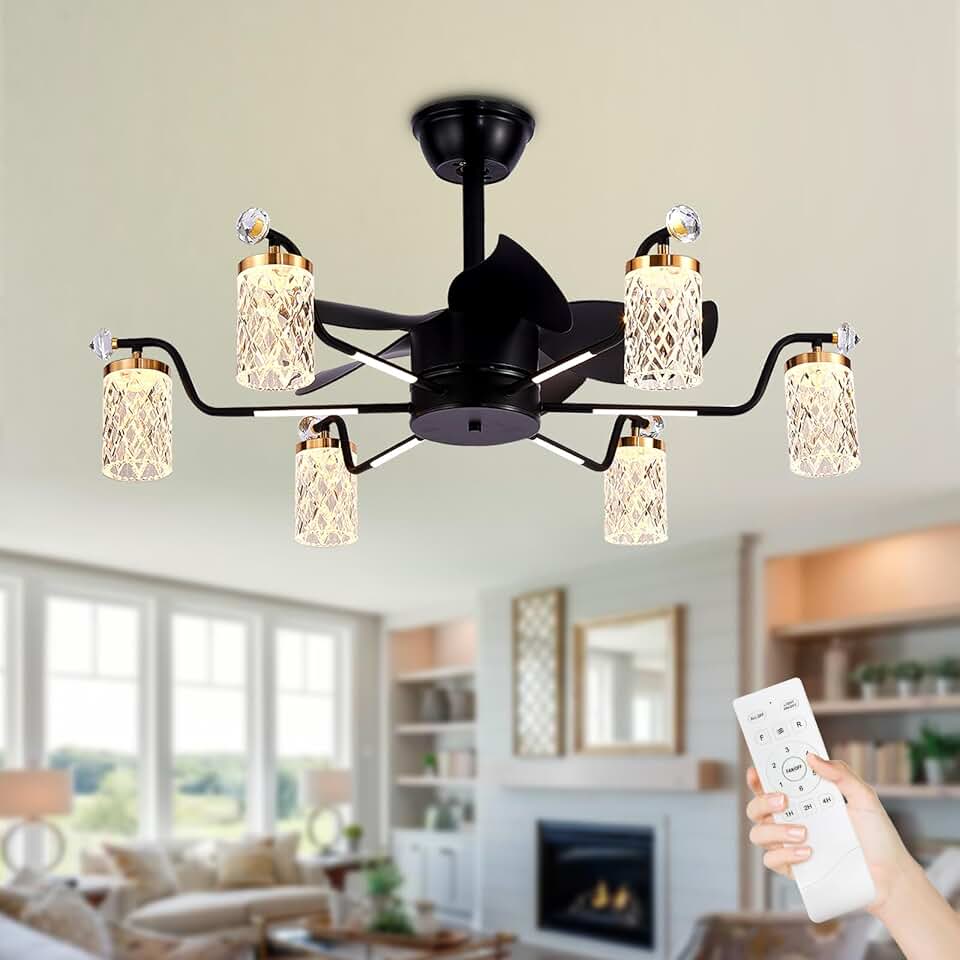 Fandelier Ceiling Fan with Light and Remote: Modern 6-Light Chandelier with Fan for Bedroom - Black Fandeliers for Living Dining Room - 35