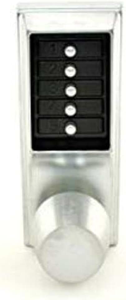 Kaba Simplex 1000 Series Combination Entry Cylindrical Mechanical Pushbutton Lock with Knob, No Key Override, Cylindrical 13mm Throw Latch, Floating Face Plate, 70mm Backset, Satin Chrome Finish