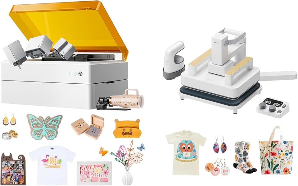 xTool Craft Machine + Heat Press Kit, Including 4-in-1 Crafter M1 Ultra(Premium Kit) and 3-in-1 Heat Press Machine Kit, One-Stop Solution for DIY T-Shirt, Vinyl Projects Design