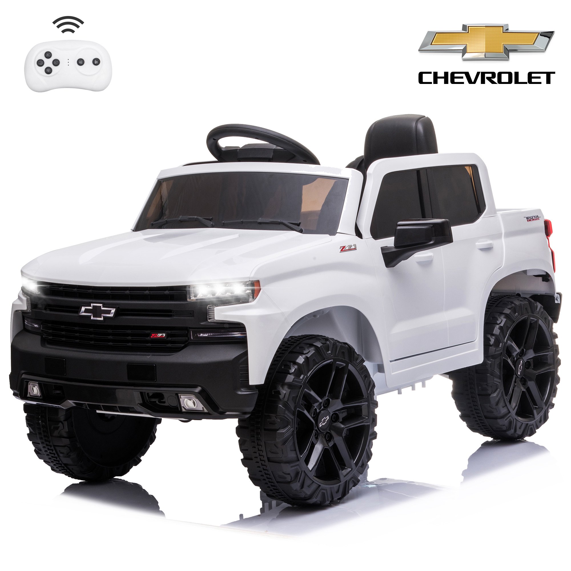 12V Kids Official Licensed Chevrolet Vehicle, SEGMART Ride On Car Truck w/ Remote Control, 12 Volt Electric 4 Tries Boys Girls Car with Storage Box and LED Headlights, Music, AUX, Black, SS2784