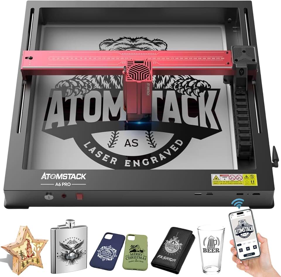 ATOMSTACK A6 Pro Laser Engraver, Unibody Frame No Assembly Required, 6000mW Output Power Laser Engraving, Laser Class 4, Higher Accuracy Laser Cutter for Wood, Acrylic, Leather, etc.