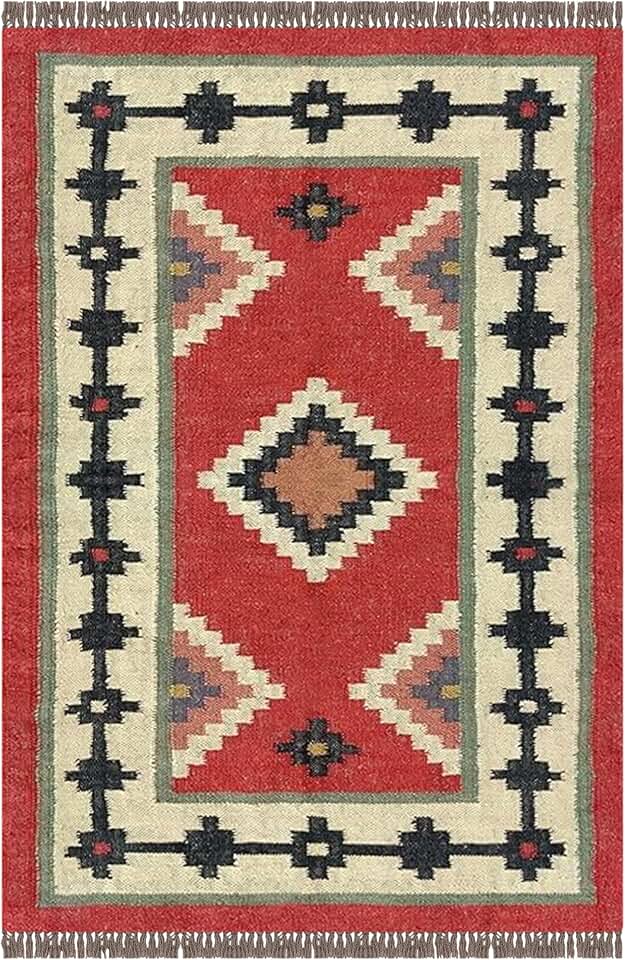 Wool Jute Kilim Square Rugs 11 Wool Jute Carpet Red Multi Flatweave Kilim Rug Hand Braided Jute Southwestern Rug Hand Woven Rug Indoor Large Area Bedside Custom Mat Dining Table Doormat Hall Room