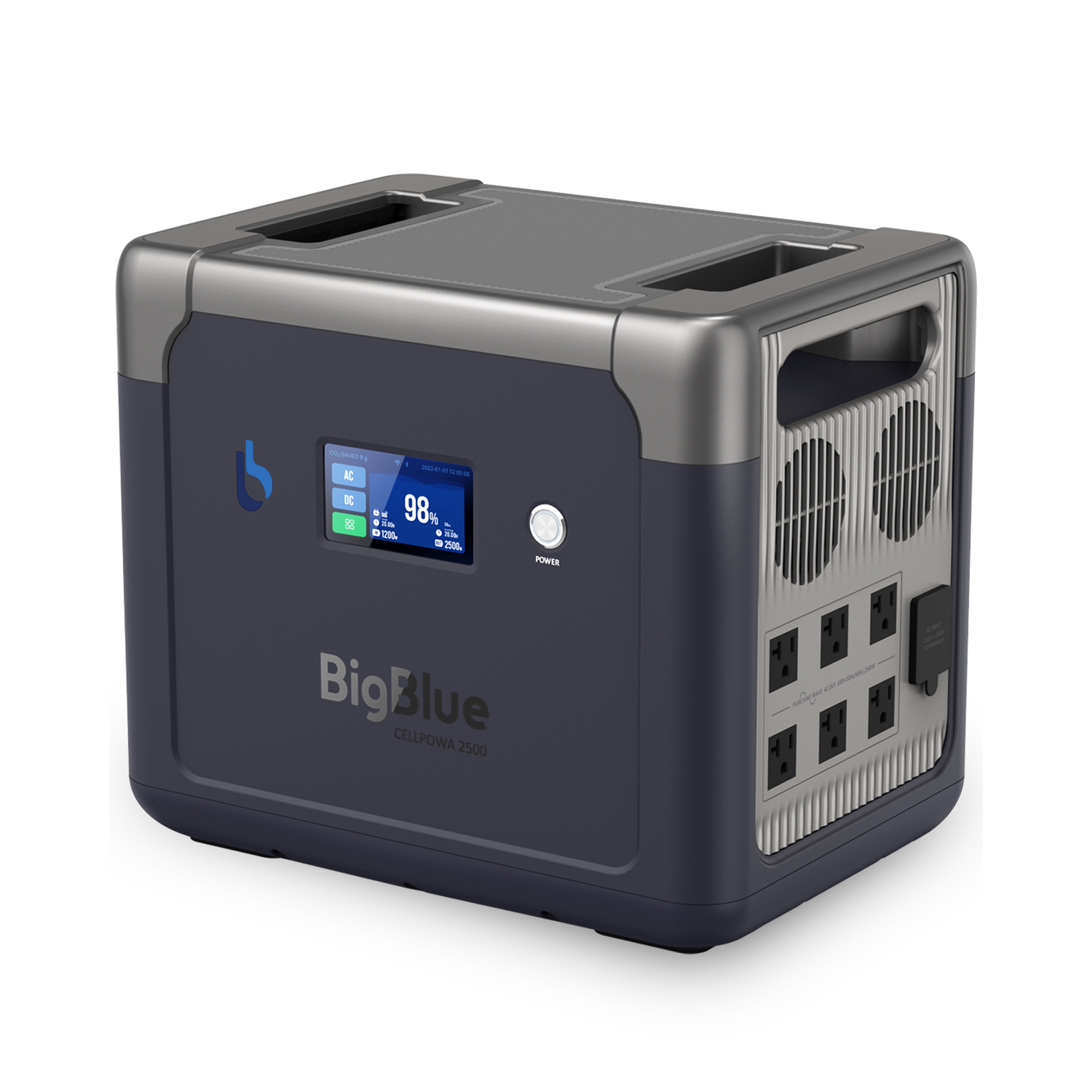 BigBlue Cellpowa 2500 Portable Power Station with LFP Battery, Smallest 1843Wh/2500W Solar Generator with APP and GPS, 1.5Hrs to 80% Charge, 10ms UPS, 6 AC(5000W Surge) for Outdoor Camping Home Use