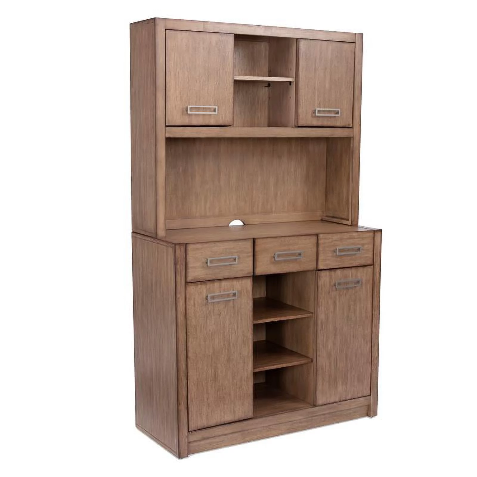 Pemberly Row Contemporary Brown Wood Buffet with Hutch