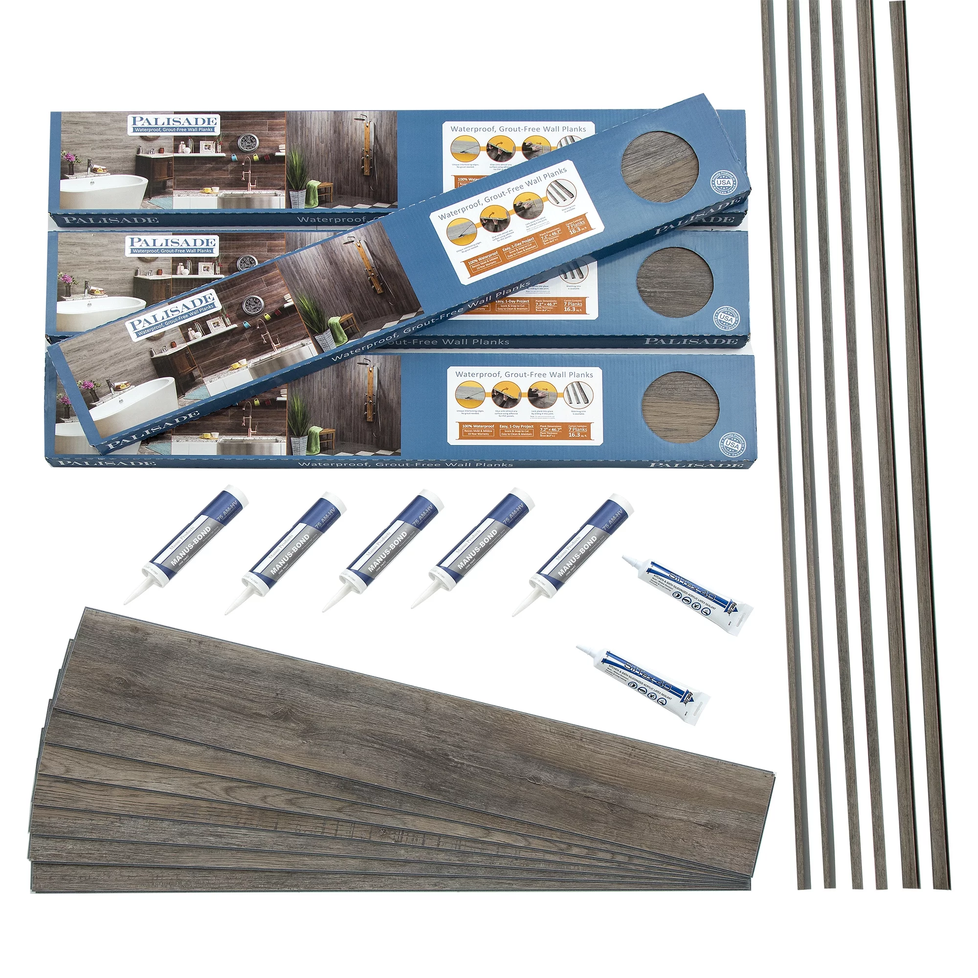 Palisade 46.7 in. x 7.2 in. Interlocking Vinyl Plank Shower and Tub Surround Kit in Natural Oak