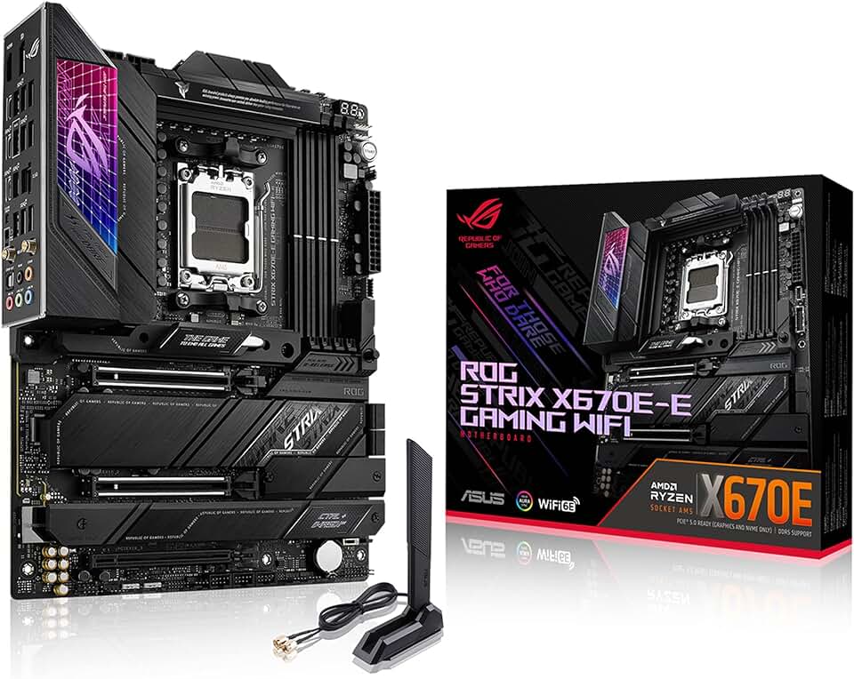 ASUS ROG Strix X670E-E Gaming Socket AM5(LGA 1718) Ryzen 7000 ATX Motherboard(18+2 Power Stages,PCIe® 5.0, DDR,4xM.2 Slots,USB 3.2 Gen 2x2, WiFi 6E,PCIe Slot Q-Release, M.2 Q-Latch)