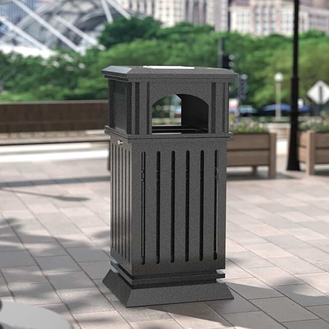 BEAMNOVA Trash Can Outdoor Top Tray Matte Black Stainless Steel Commercial Garbage Enclosure with Locking Lid Heavy Duty Industrial Yard Garage Waste Container, 35.5 * 15.8 * 15.8 in