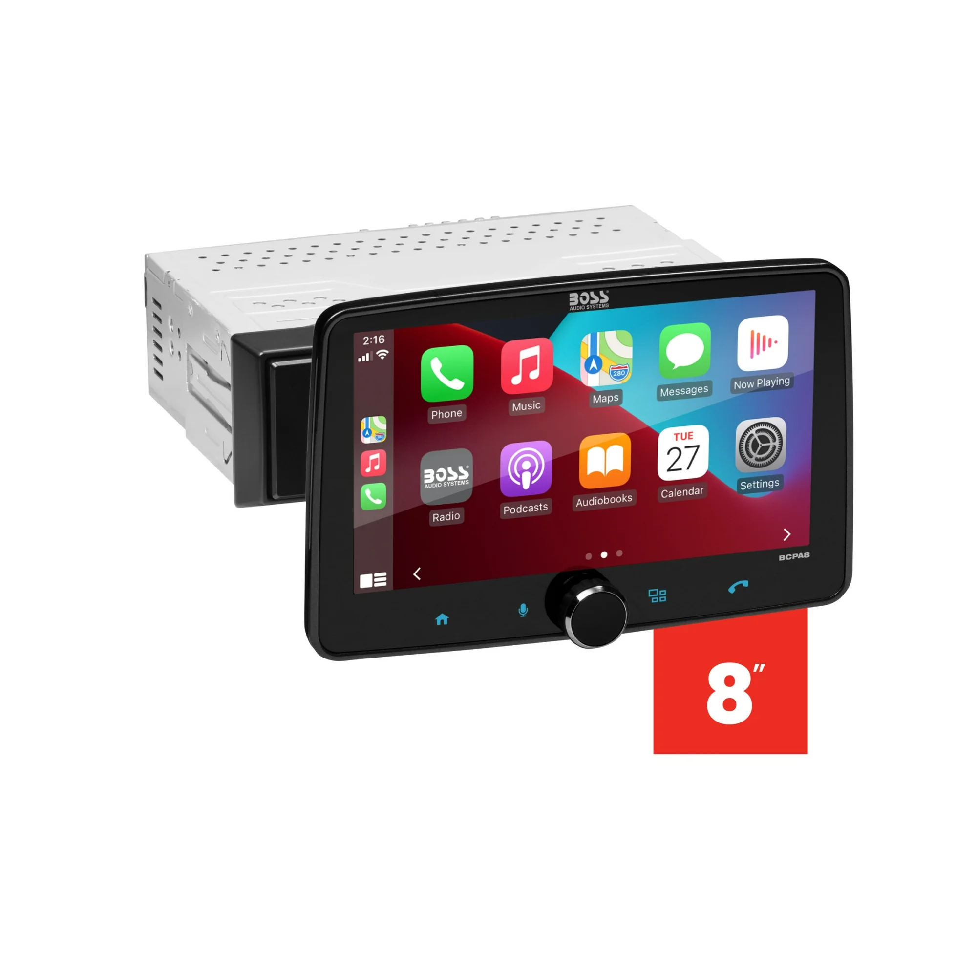 BOSS Audio Systems BCPA8 Car Stereo - Apple CarPlay, Android Auto, Single Din, 8 Inch Touchscreen, Bluetooth, No CD DVD Player, AM/FM Radio Receiver