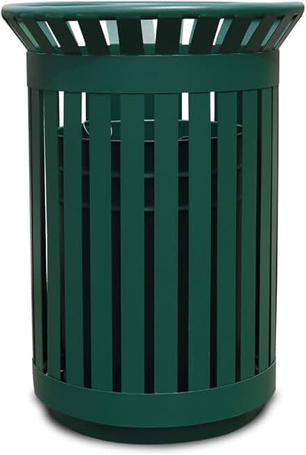 Outdoor Metal Slatted Trash Receptacle,Waste Receptacle，Commercial Trash Cans,Zone Round Garbage Bin,Square Hotel Street Patio Indoor Metal Stan (Big-Green)