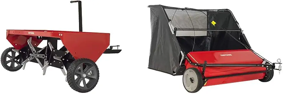 Craftsman 40-Inch Tow Plug Aerator + Craftsman 42-Inch, Hi-Speed Tow Lawn Sweeper, Width, Red