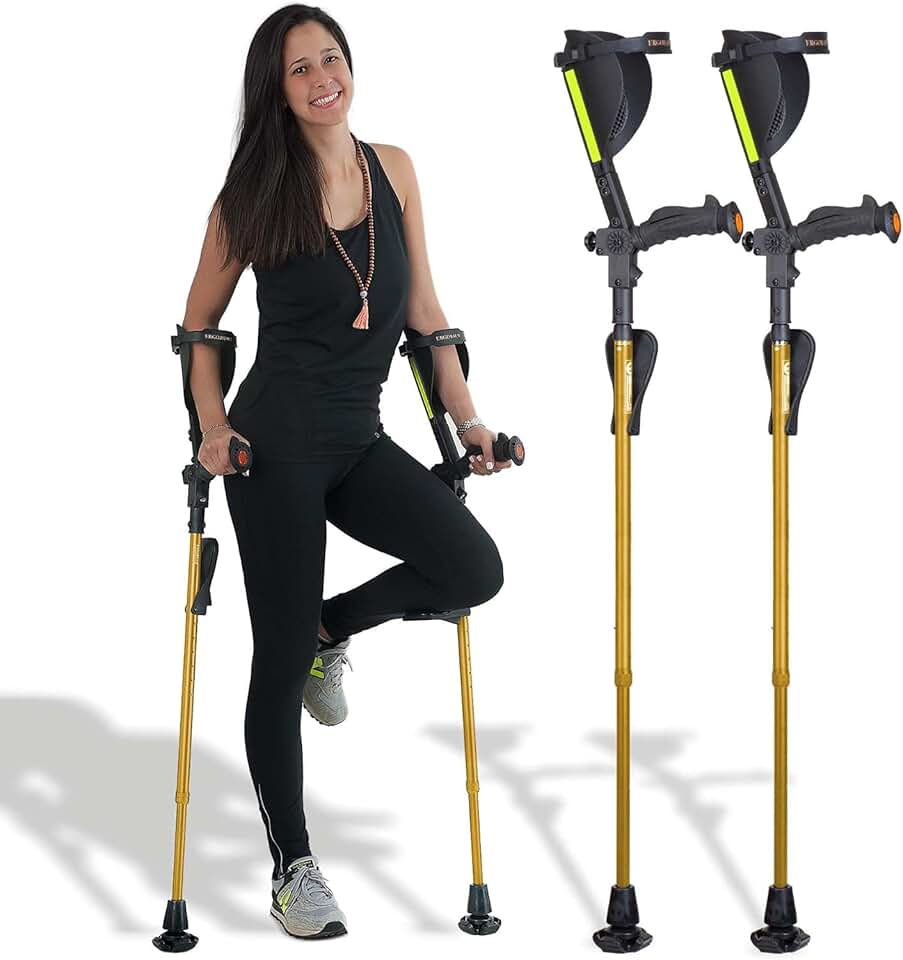 Ergobaum Prime 7TH Generation by Ergoactives. 1 Pair (2 Units) of Ergonomic Forearm Crutches - Adult 5' - 6'6'' Adjustable. (Gold)