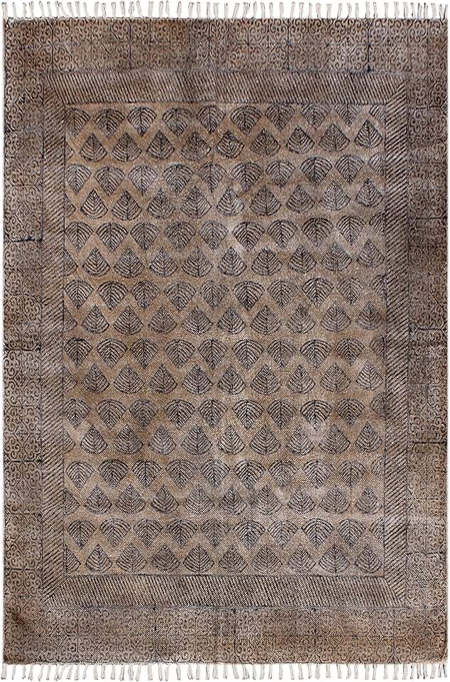 Boho Bedroom Rug Hand Block Printed Cotton Dhurrie Handmade Area Rug Runner Rectangular Square Size Rug Boho Kilim Flatweave Rug Indoor Hallway Living Room 270x360 cm (9x12 Feet)