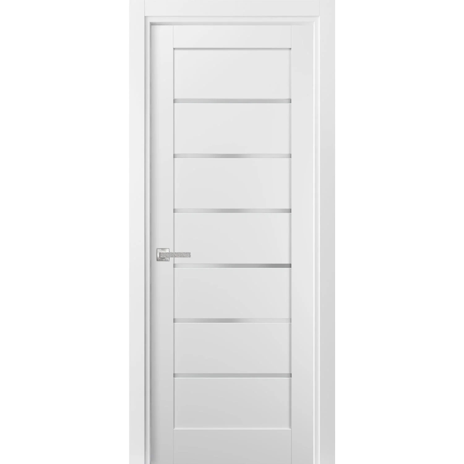Pantry Kitchen Lite Door 24 x 80 with Hardware | Quadro 4117 White Silk with Frosted Opaque Glass | Single Panel Frame Trims | Bathroom Bedroom Sturdy Doors