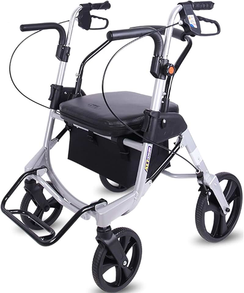Modern Simplicity Rollator Walker with Seat Stand Up Rollator Walker with Padded Seat and Backrest Aluminum Alloy Main Frame Rolling Walker for Seniors Height Adjustment Silver Gray
