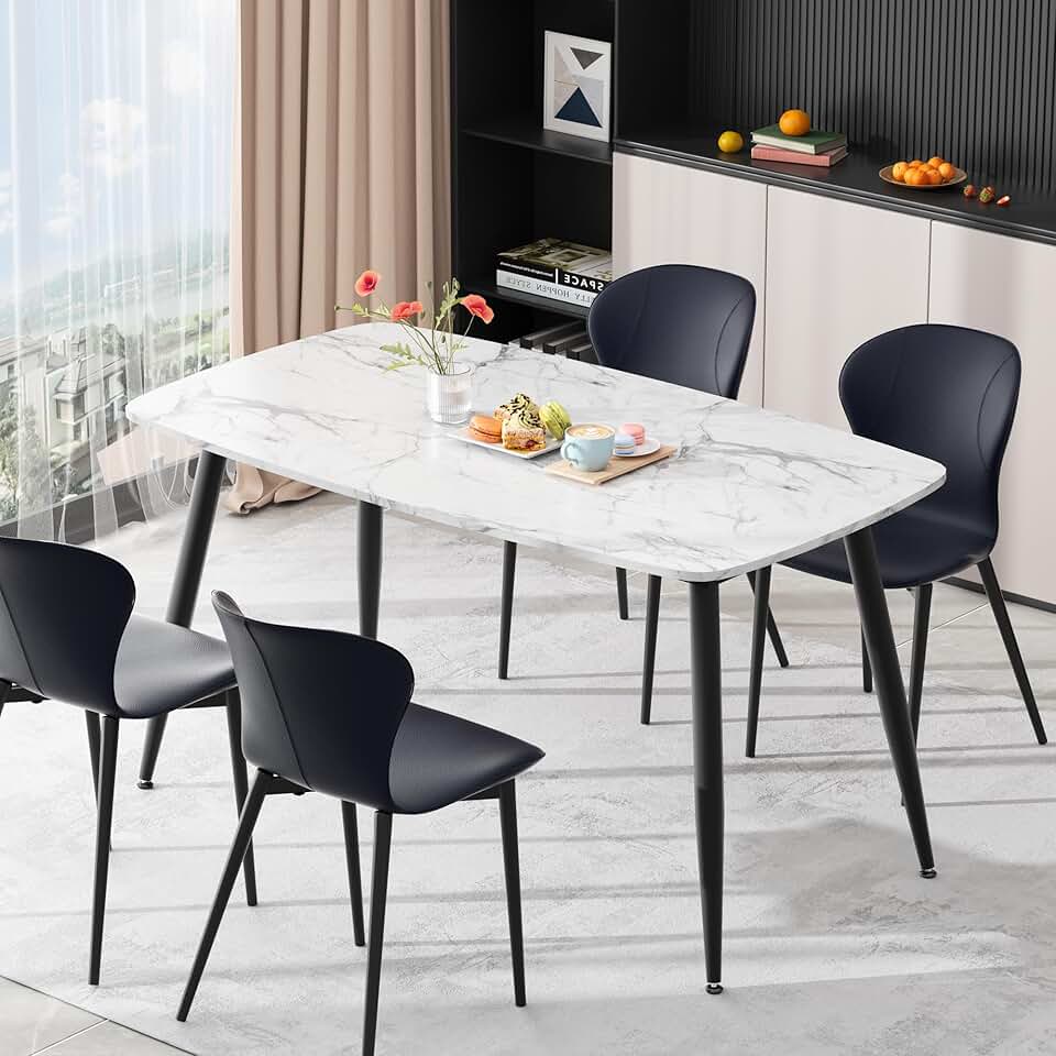 VFF 53 Inch Dining Table Set with 4 Dinning Chairs, Modern Kitchen Table MDF Table Top & PU Leather Cushion Chairs for Home, Living Room, Dining Room, Easy Assembly, Black