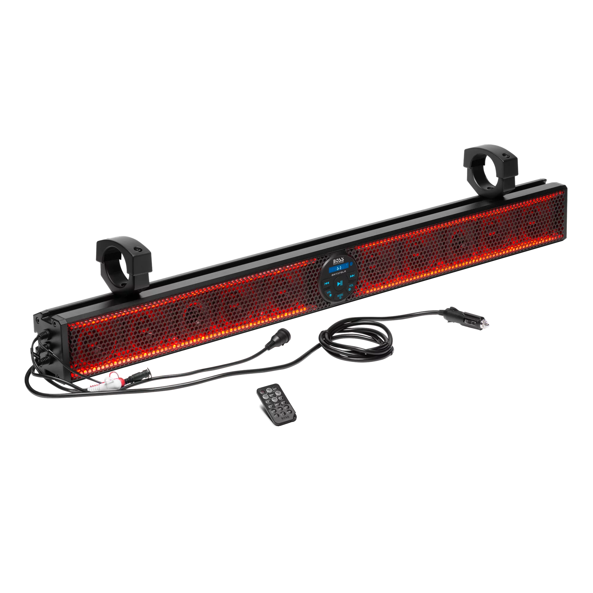BOSS Audio Systems BRT37SLR ATV UTV Sound Bar Speaker System - 37 Inches Wide, IPX5 Rated Weatherproof, Bluetooth Audio, Amplified, 3 inch Speakers, 1 Inch Tweeters, USB Port, Multicolor Illumination