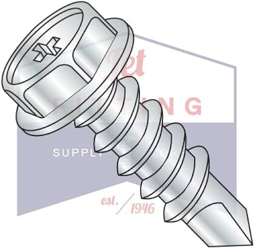 6-20X1 Self-Drilling Screws | Phillips | Hex Washers Head | Steel | Zinc (Quantity: 10000)