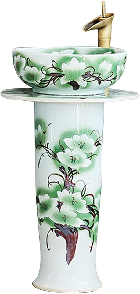 Vessel Sink Cylinder Pedestal Bathroom Sink, One Landing Lavatory Pedestal Sink with Column Ceramic Basin, for Indoor and Outdoor Small Apartment,A,55x45x80cm