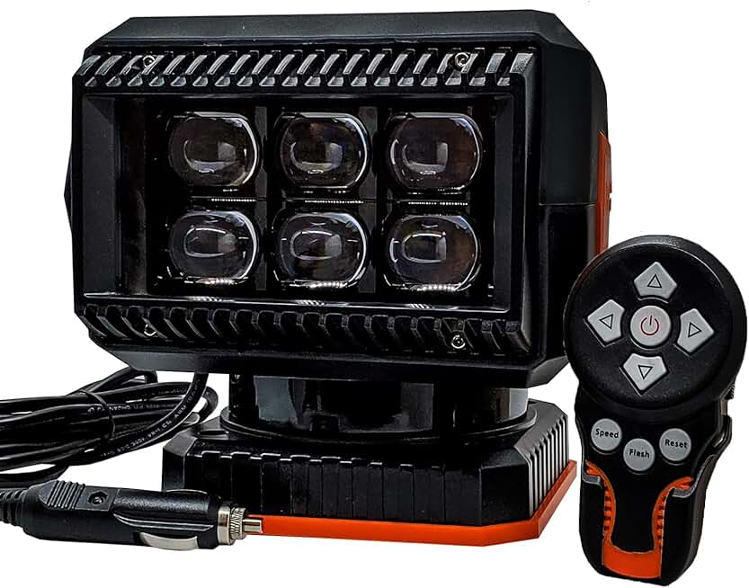 360° LED Searchlight Rotating Spotlight Wireless Control Lighter Plug Adapter Magnet Base Mount for Utility Trucks Boats RVs 12V