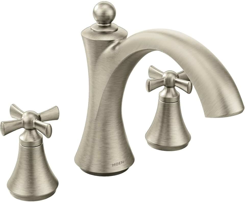 Moen T657BN Wynford Two-Handle Non Diverter Roman Tub Faucet, Brushed Nickel