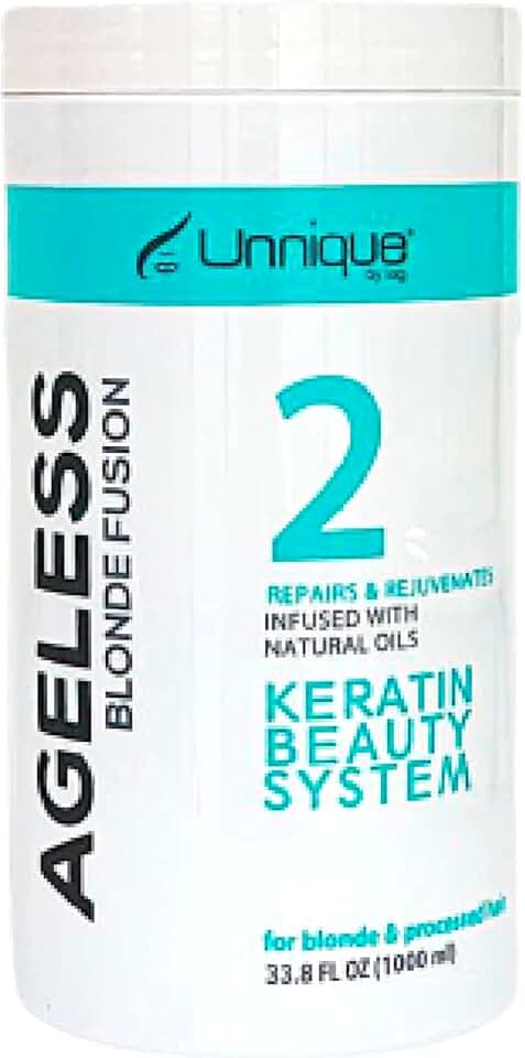 UNNIQUE ageless Blonde Fusion - Hair Therapy for Blonde- Repairing & Rejuvenating Keratin Hair Treatment infused With Natural Oils For blonde, Highlighted, silver & Processed Hair 33.8 Fl Oz