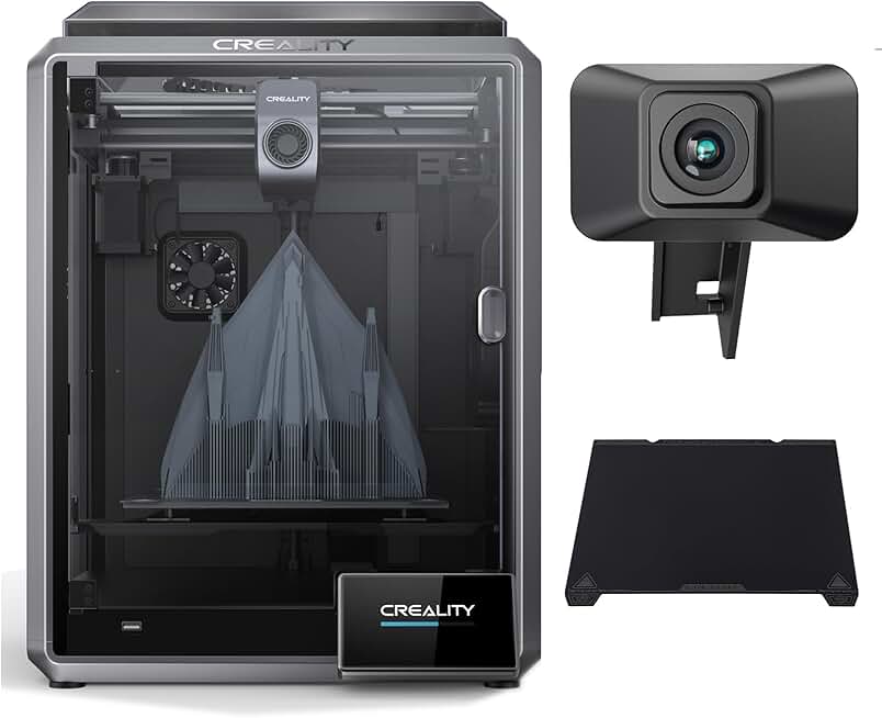 Creality K1 3D Printer - 600 mm/s Bundle with Creality K1 AI Camera and Creality K1 Smooth PEI Build Plate, Original Magnetic 3D Printer Build Bed