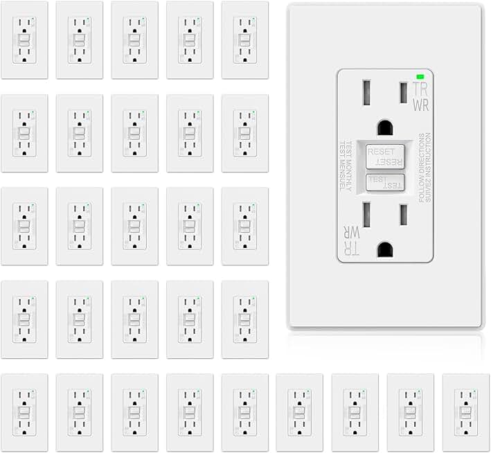 ELEGRP GFCI Outlet Outdoor, 15 Amp Self-Test Thinner Design GFI Electrical Outlet, Weather & Tamper Resistant GFCI Receptacle, Ground Fault Receptacle w/Wall Plate, UL Listed, Matte White, 30 Pack