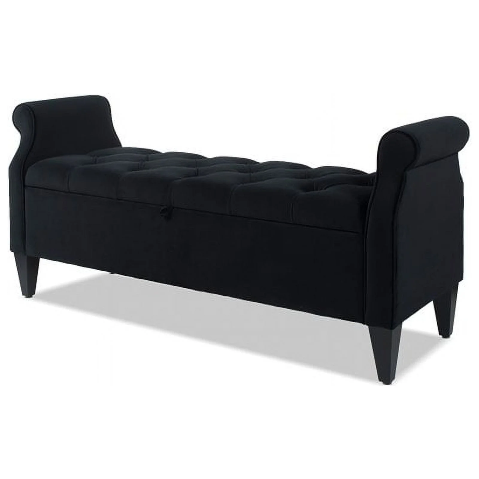 Jacqueline Tufted Roll Arm Storage Bench Black
