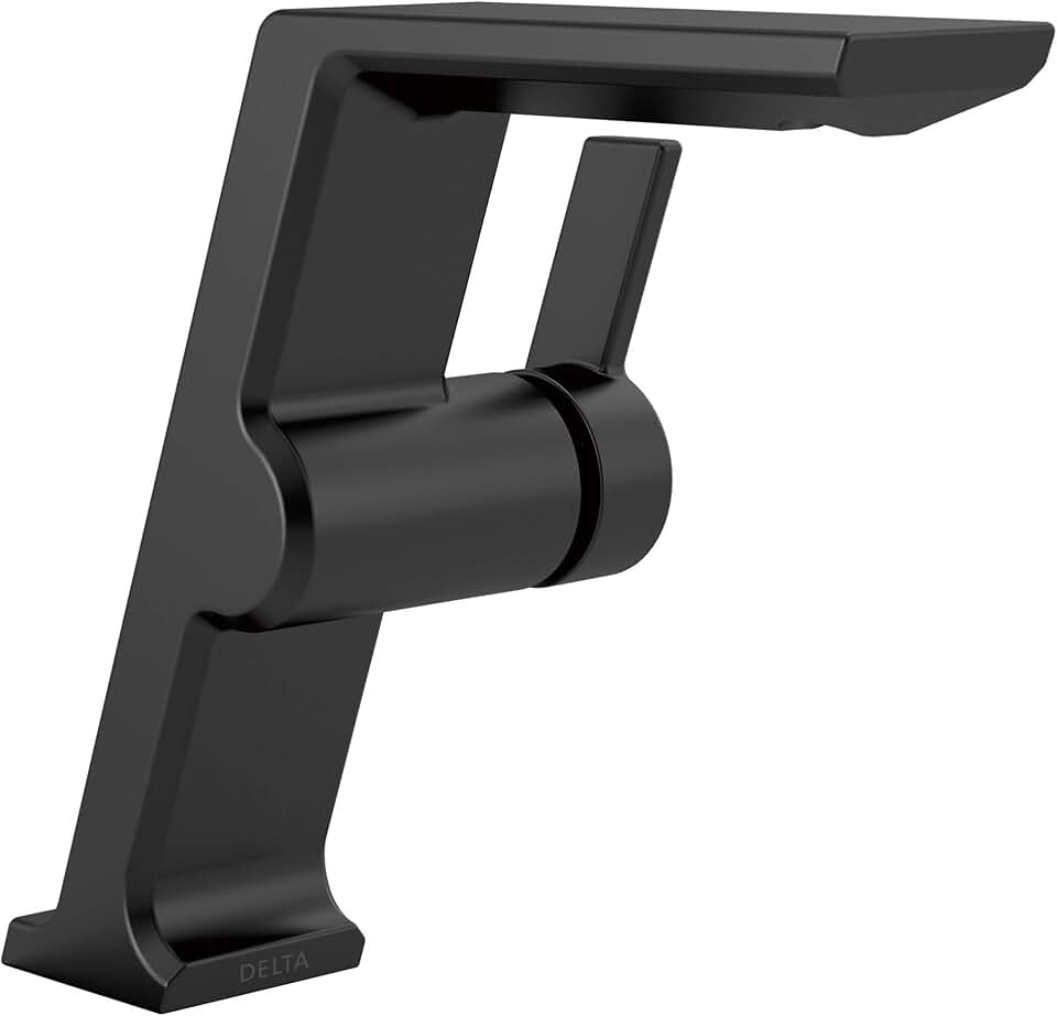 Delta Faucet Pivotal Matte Black Bathroom Faucet, Single Hole Bathroom Faucet, Single Handle Bathroom Faucet, Diamond Seal Technology, Drain Assembly, Matte Black 699-BL-DST