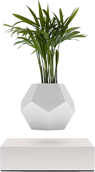 FLYTE Lyfe Magnetic Floating Levitating Plant Pot for Plants with White Base (12-Sided Geodesic Silicon Planter)
