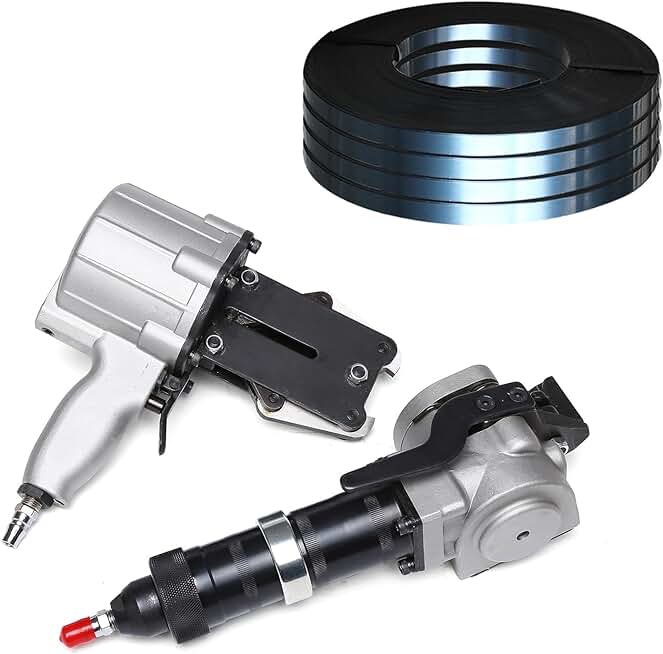 Packaging Steel Strapping Coil 1 1/4” x .030” x 950’ Metal Banding Strap and Pneumatic Strapping Machine Tool