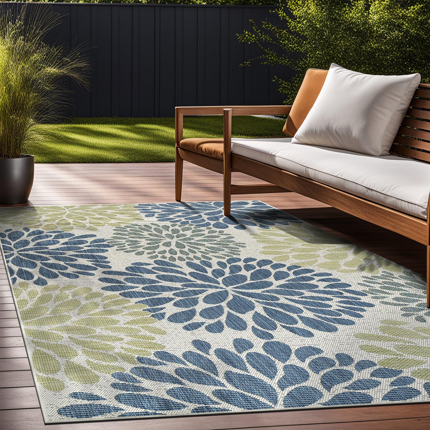 Outdoor Rug 9x12 Modern Exotic Tropical Leaf Area Rugs for Indoor and Outdoor Patio Deck Porch Garden Water Resistant Washable Outside Carpet (9 x 12 Olive)