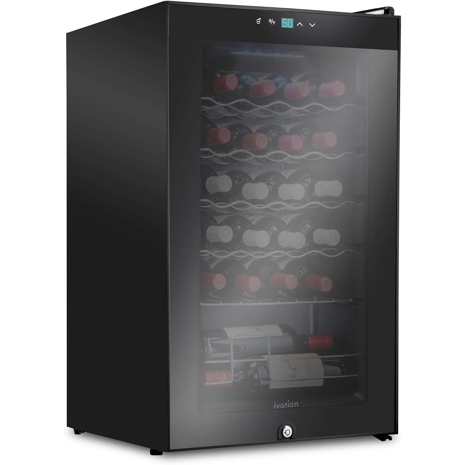 Ivation 24 Bottle Compressor Wine Cooler Refrigerator with Lock, Black