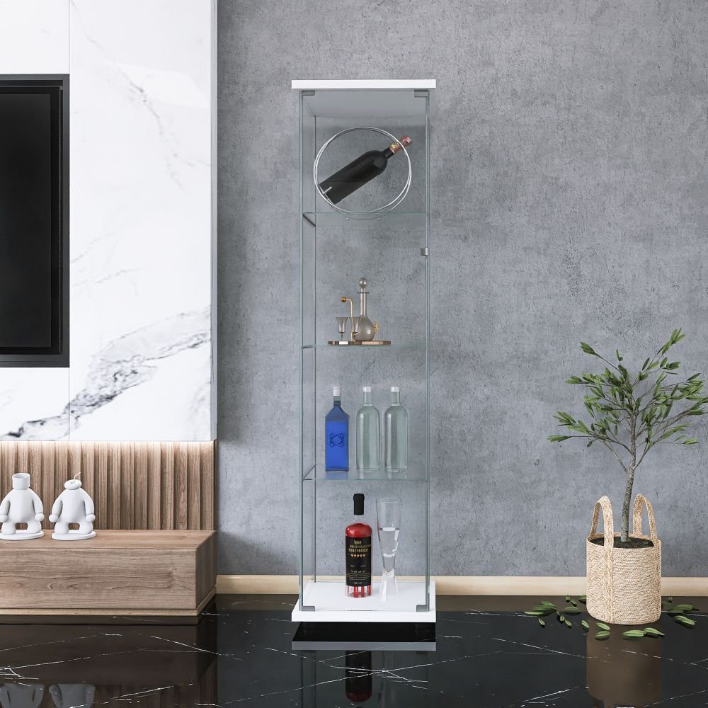 IVV 4-Shelf Glass Display Cabinet with Door&Locks,Floor Standing Glass Curio Cabinets Bookshelf,Toys Display Case Trophy Display Case,for Living Room,Kitchen,Bedroom,Exhibition Hall (White)