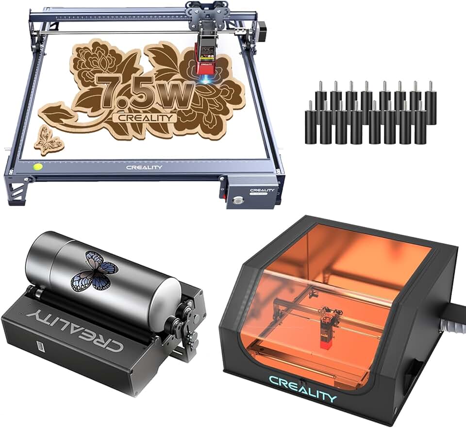 Creality Falcon 7.5W Engraving Machine, Official Laser Rotary Roller, 27.5x28.3x15.7 inch Engraver Enclosure, 12Pcs Extra Raiser for Falcon 5W/7.5W/10W/Pro 10W