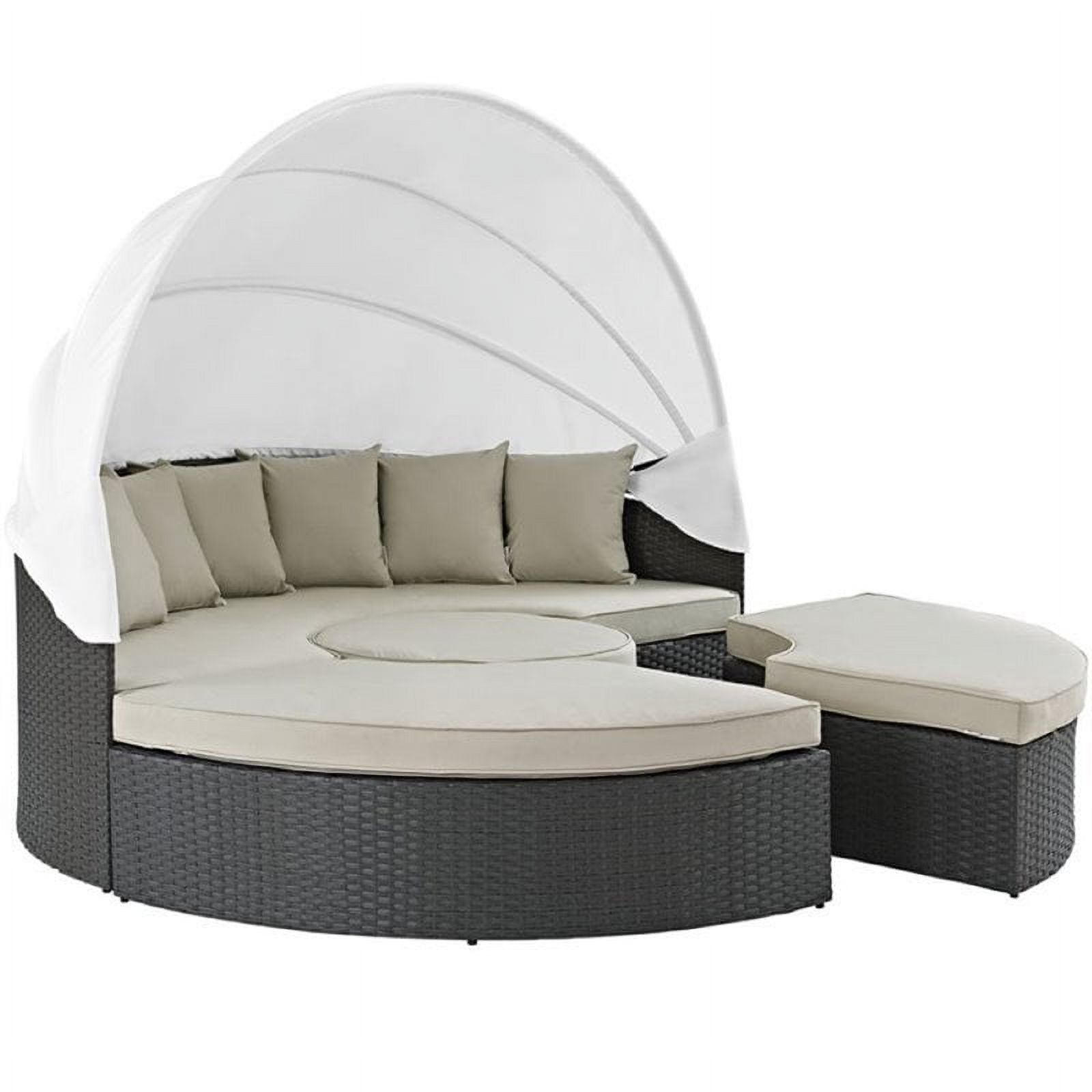 Pemberly Row Outdoor Patio Sectional Daybed Set with Canopy and 4