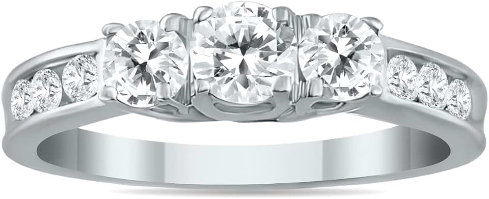 Diamond Three Stone Ring Available in 10K White Gold (1/2ctw - 1 1/2ctw)