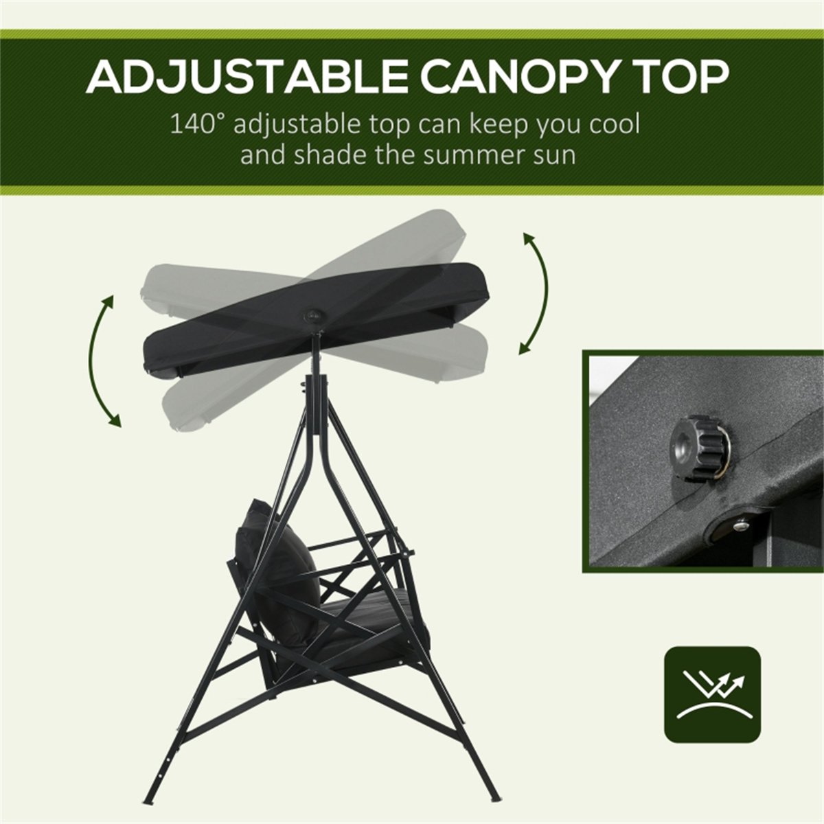 Outdoor Steel Frame Porch Swing with Canopy, 3-Seater Swing Set for Garden Patio and Backyard Relaxation