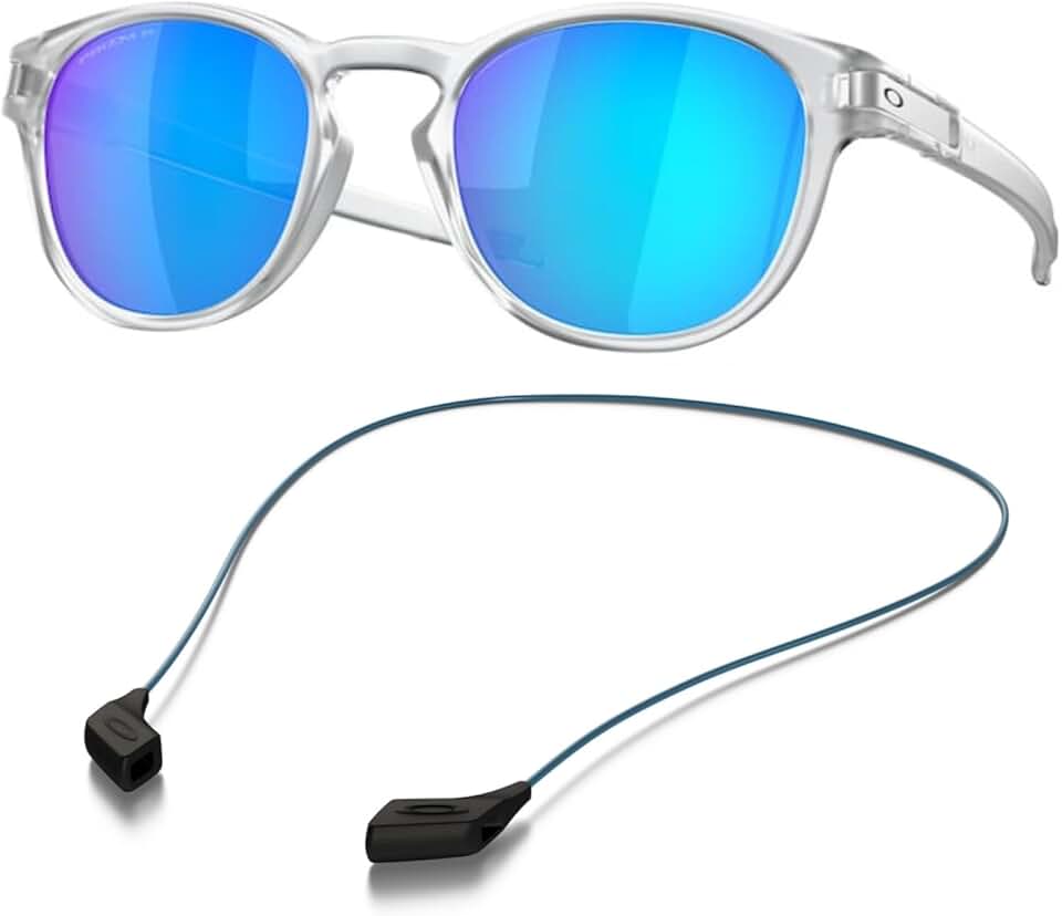 Oakley OO9265 Sunglasses Bundle: OO 9265 926565 Latch Matte Clear Prizm Sapphi and Small Blue leash Accessory kit