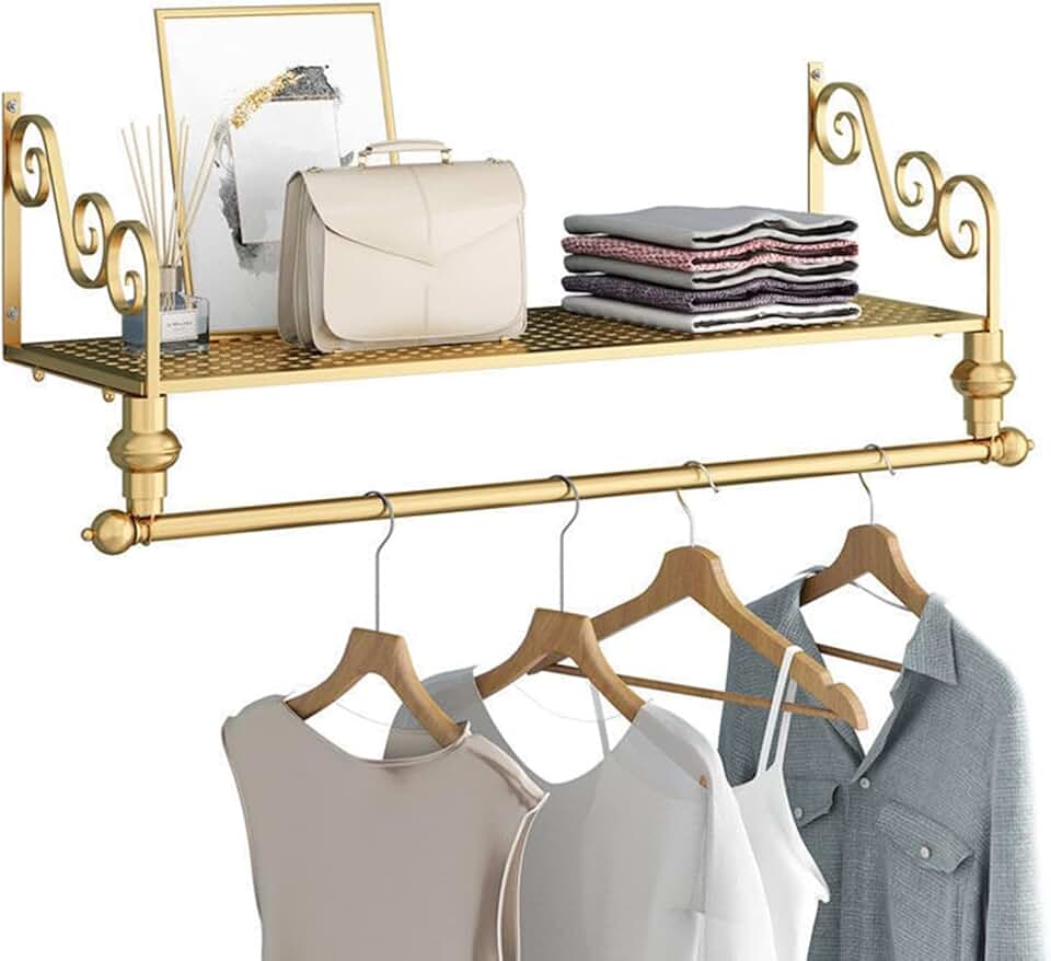 Garment Rack Clothing Store Display Stands,Entrance Porch Organization Hanging Rod Retail Shelves,Wall Mounted Storage Clothes Shoe Bag Pipe Shelf,Home Bookcase Towel Rack Clothes Rail Coa