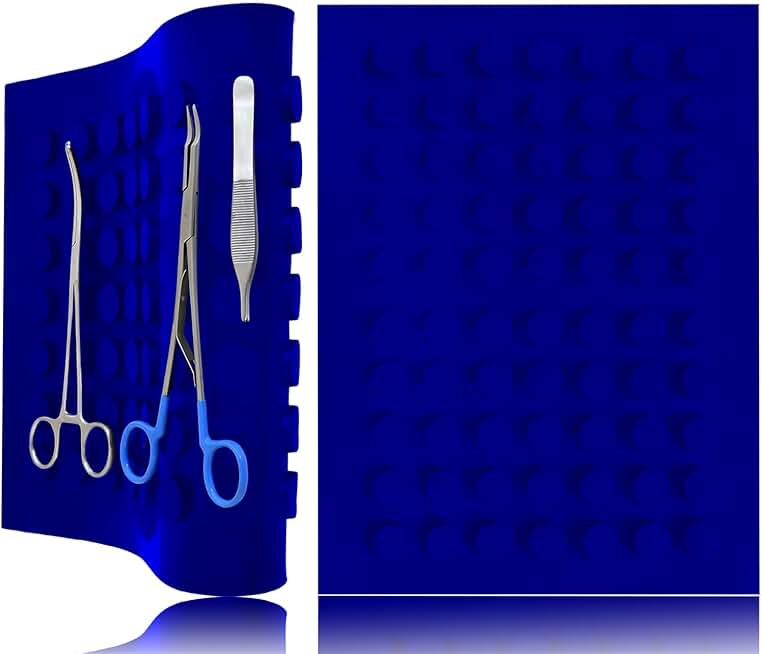 Magnetic Instruments Mat Blue Silicone Mat Silicone Mats 380mm x 300mm x 4mm for Sterilization Tray Case Box Surgical Holding Forceps