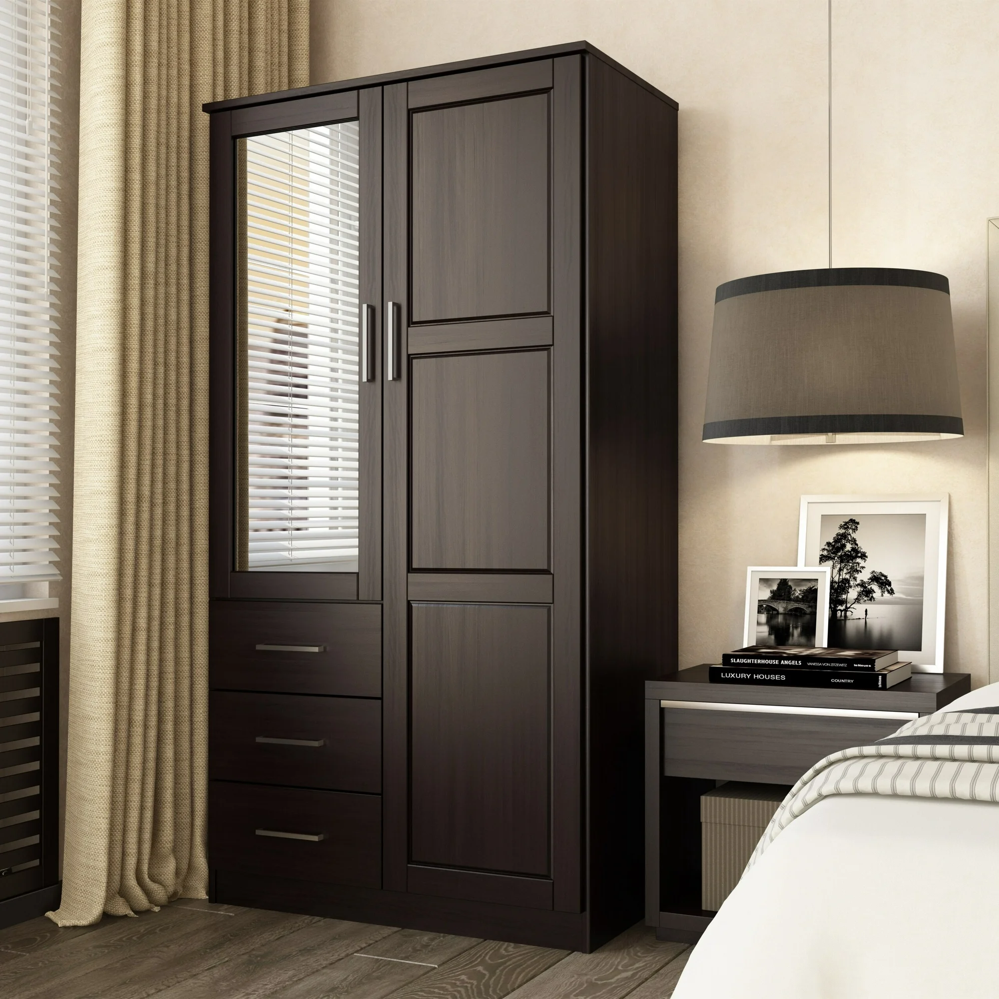 Palace Imports, Inc. Palace Imports 100% Solid Wood Metro Wardrobe Armoire with Solid Wood or Mirrored Doors Java
