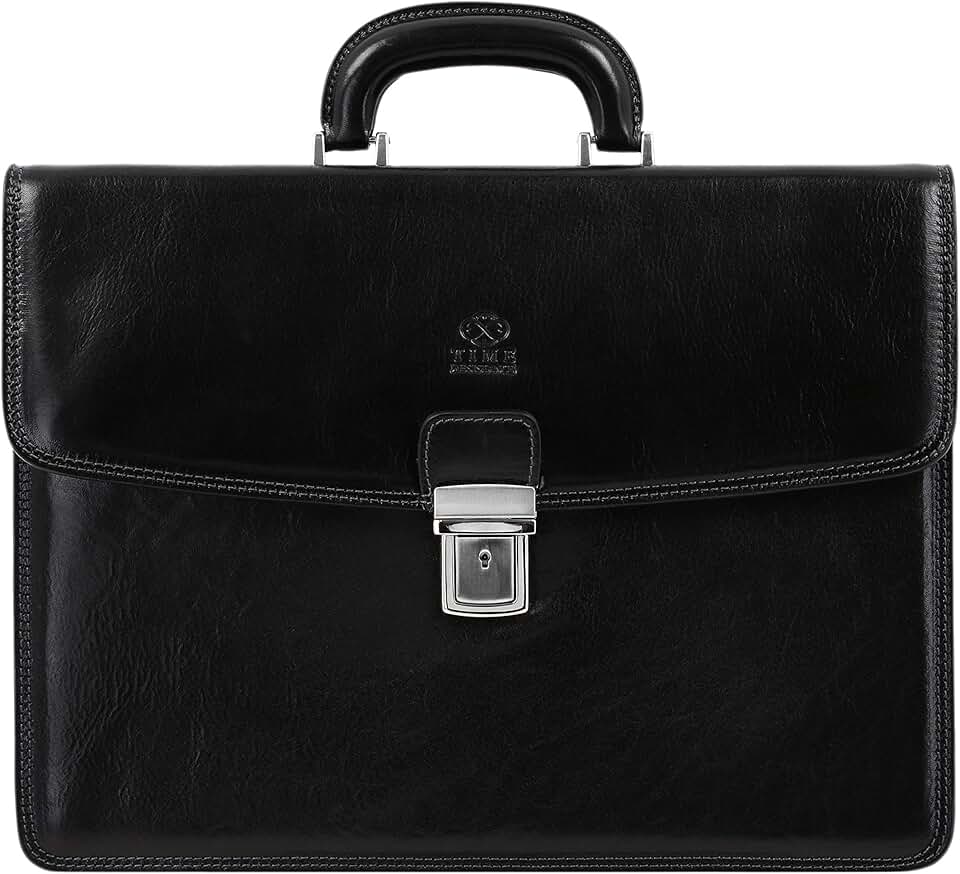 Time Resistance Leather Briefcase - Full Grain Leather Attache - Genuine Leather Laptop Bag - Briefcase for Men and Women
